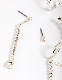 Silver Clear Stone Stud Earring Pack