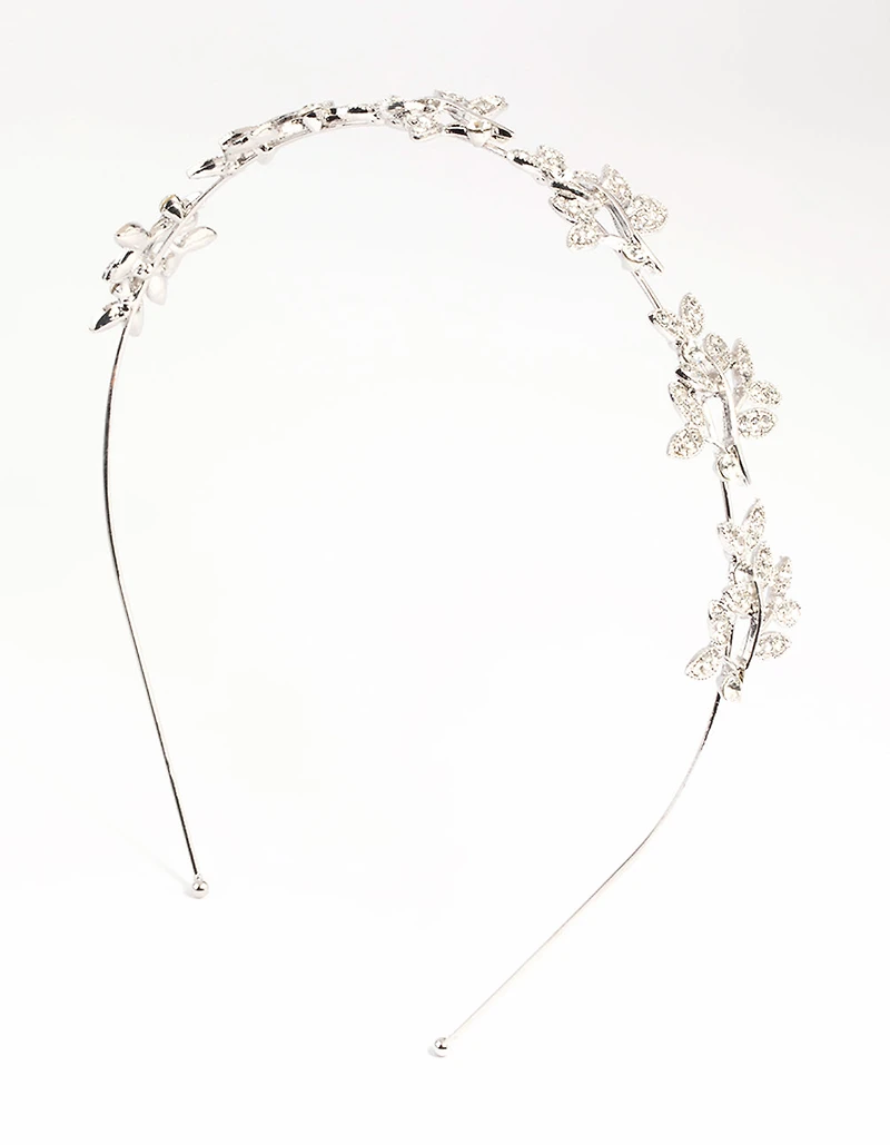 Silver Diamante Leaf Cluster Headband