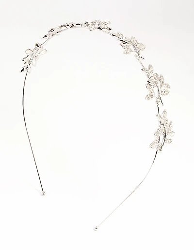 Silver Diamante Leaf Cluster Headband