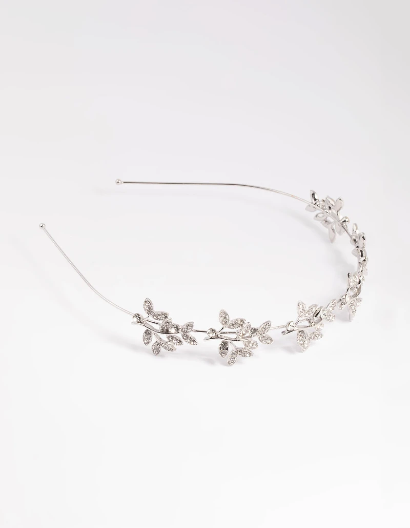Silver Diamante Leaf Cluster Headband