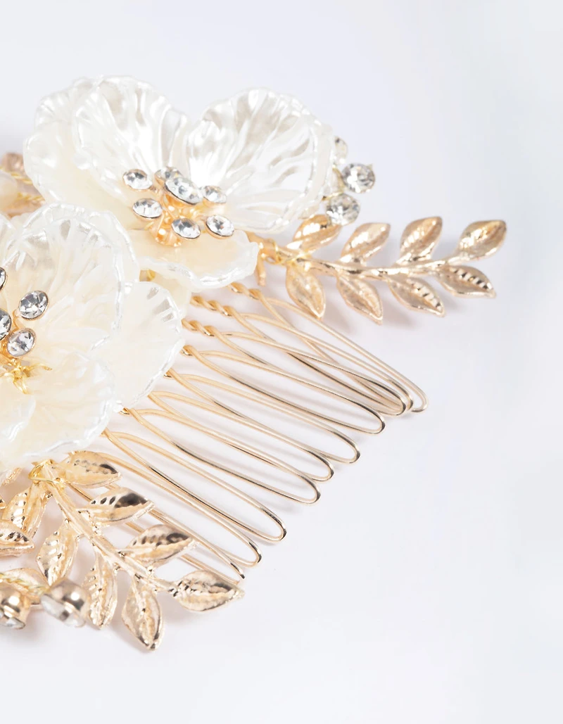 Gold Pearlised Flower Comb