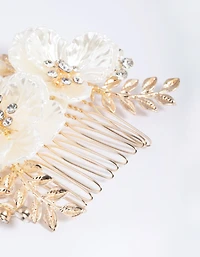 Gold Pearlised Flower Comb