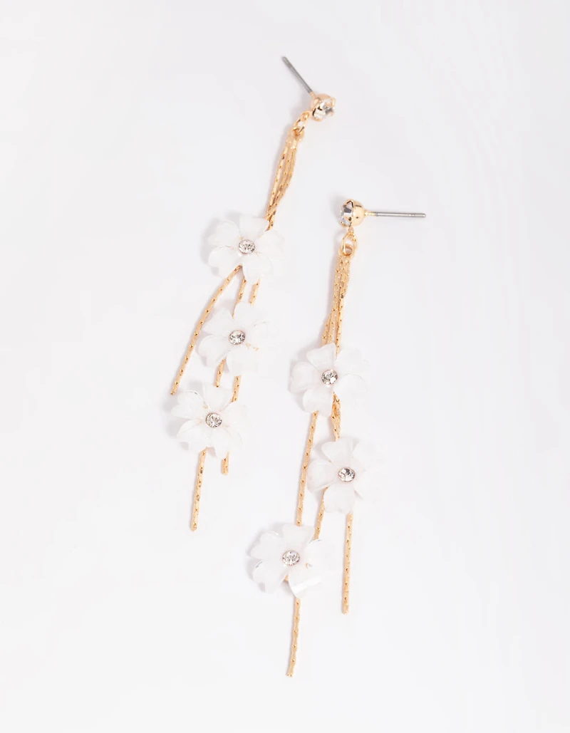 Gold Floating Flower Drop Earrings