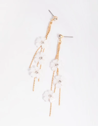 Gold Floating Flower Drop Earrings