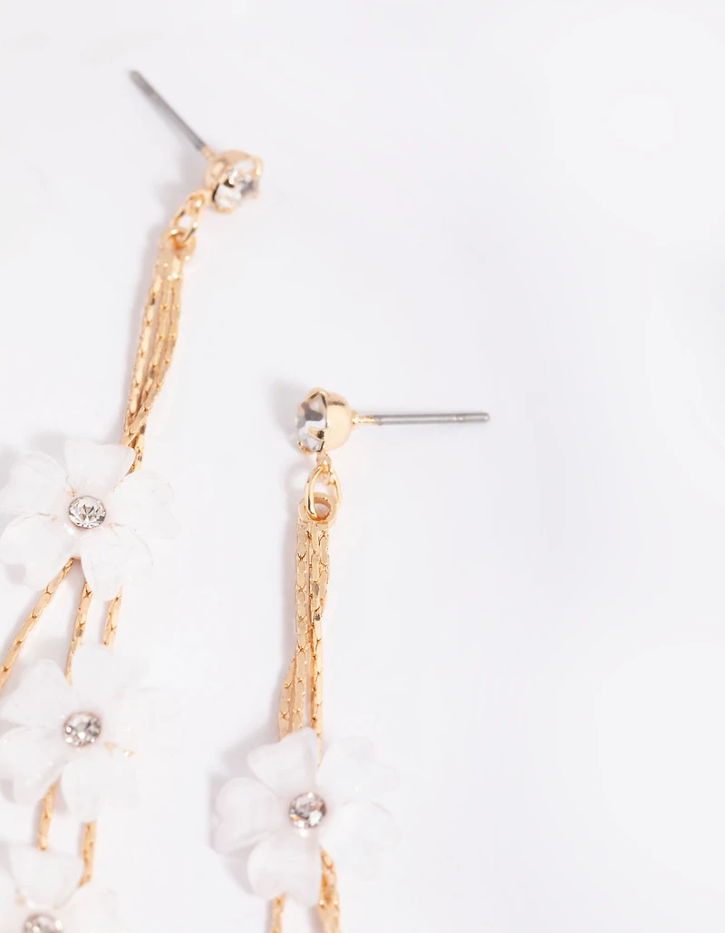 Gold Floating Flower Drop Earrings