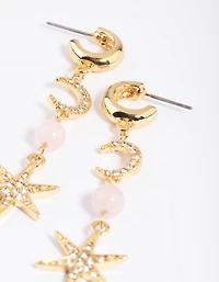 Gold Plated Semi-Precious Celestial Drop Earrings