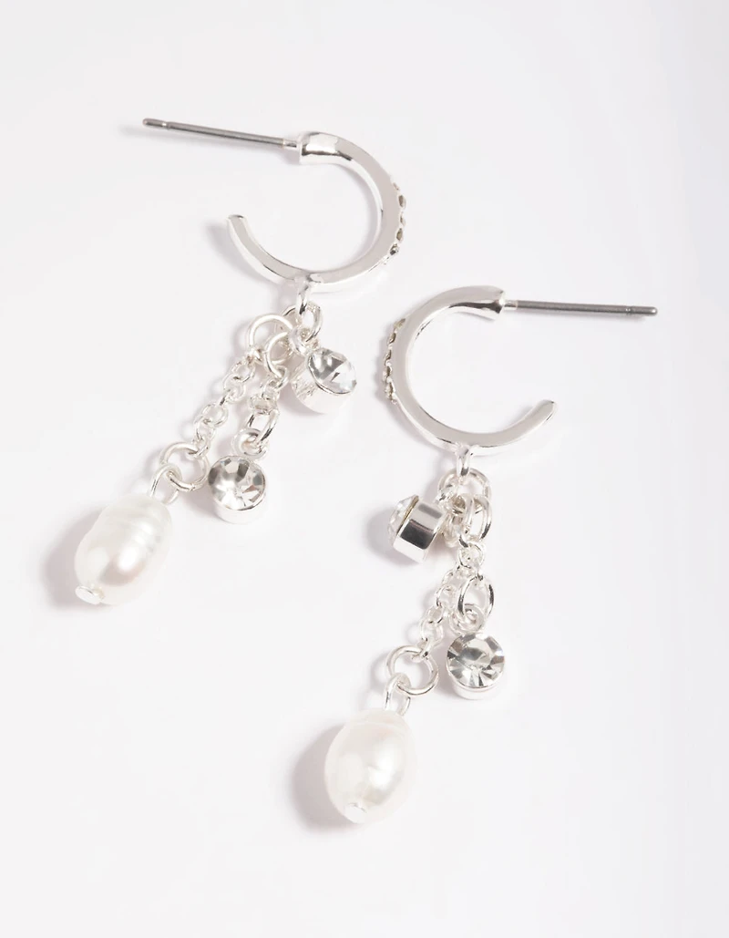 Silver Plated Freshwater Pearl Chain Drop Earrings