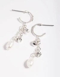 Silver Plated Freshwater Pearl Chain Drop Earrings