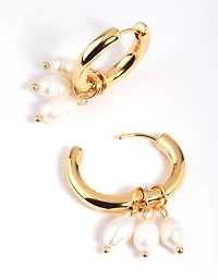 Gold Plated Freshwater Pearl Huggie Hoop Earrings