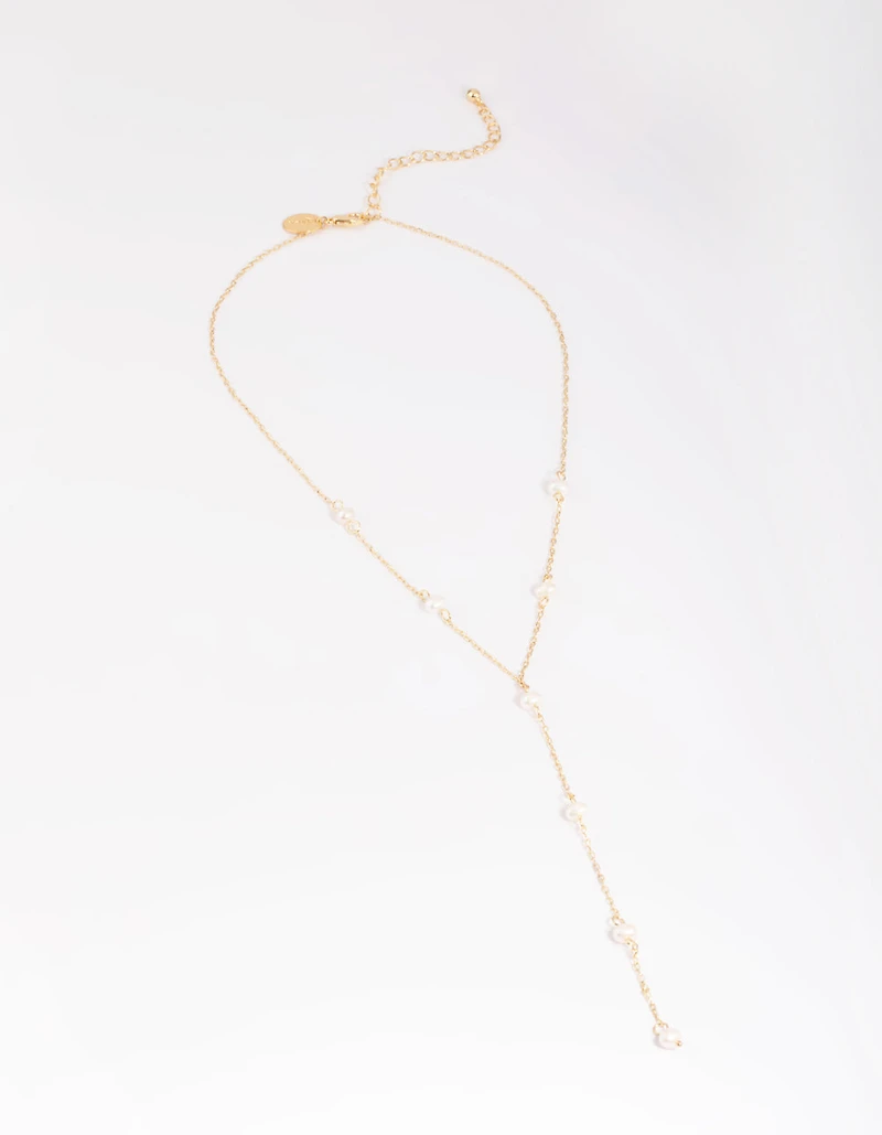 Gold Plated Freshwater Pearl Lariat Necklace