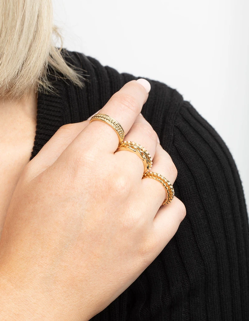 Gold Plated Diamante & Pearl Mixed Band Ring Stack 5-Pack