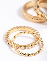 Gold Plated Diamante & Pearl Mixed Band Ring Stack 5-Pack