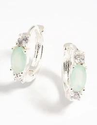 Green Amazonite & Diamante Huggie Hoop Earrings