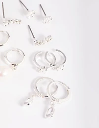 Silver Diamante & Freshwater Pearl Huggie Hoop Earrings