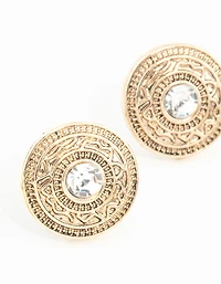 Antique Gold Diamante Stud Earrings