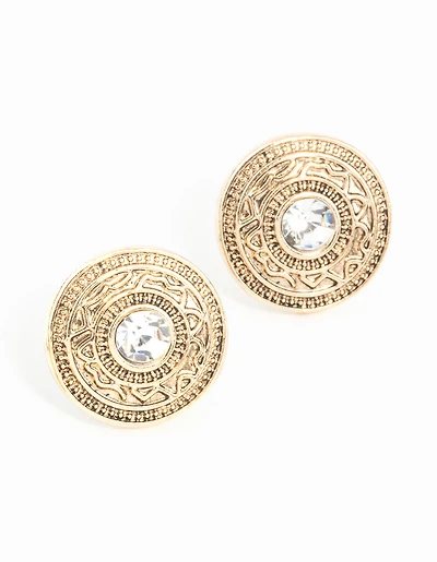 Antique Gold Diamante Stud Earrings