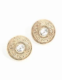 Antique Gold Diamante Stud Earrings