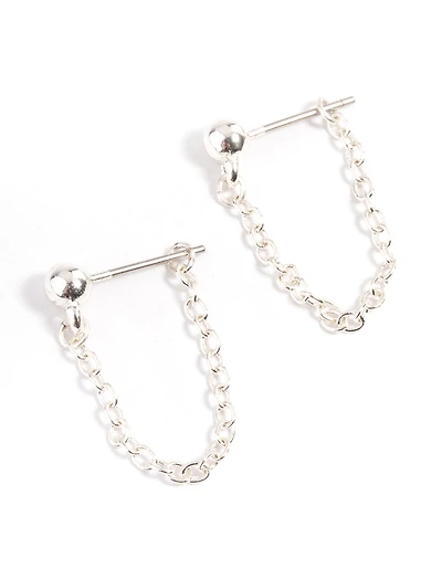 Silver Ball & Chain Jacket Earrings
