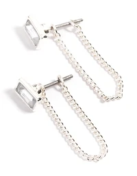Silver Emerald Chain Jacket Earrings