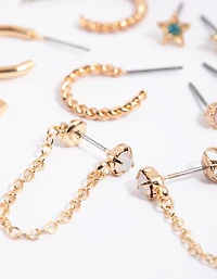 Gold Enamel Stud & Hoop Earring 8-Pack