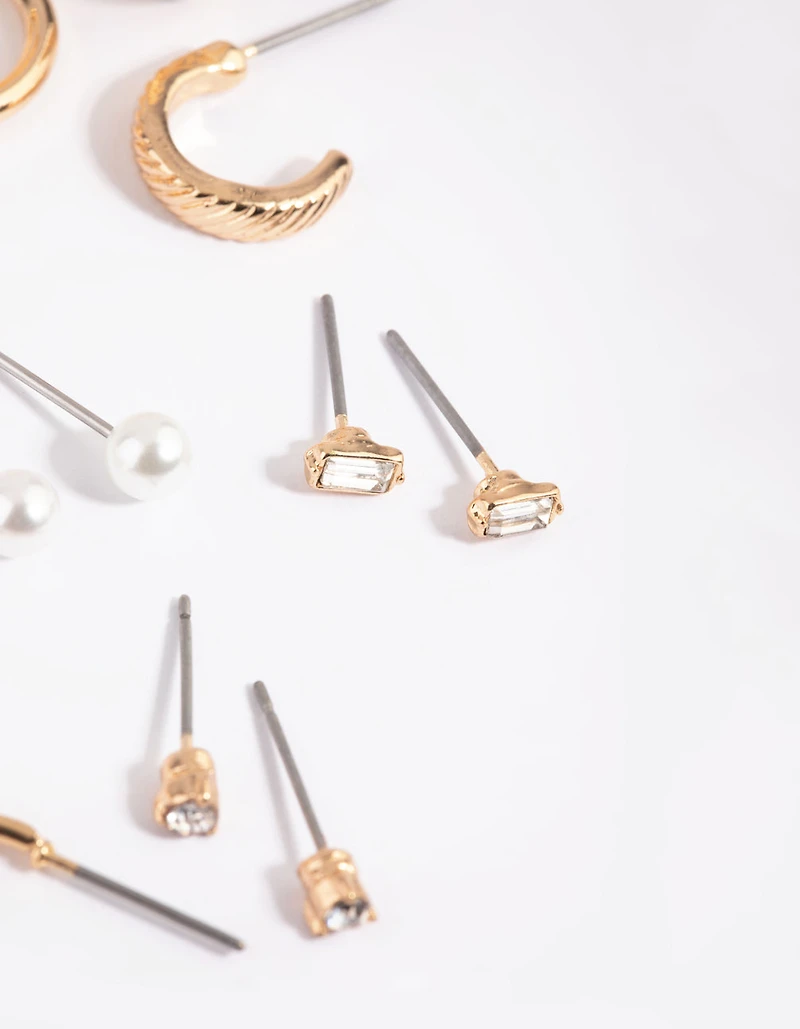 Gold Pearl Stud & Hoop Earring 8-Pack