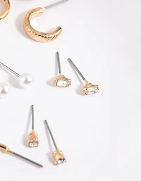 Gold Pearl Stud & Hoop Earring 8-Pack