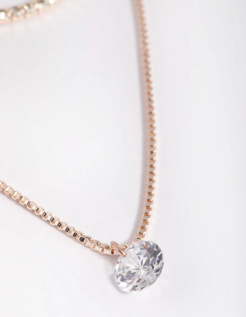 Rose Gold Diamante Layered Necklace