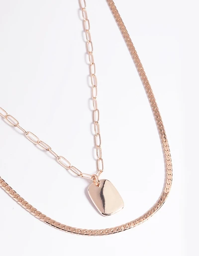 Rose Gold Rectangular Layered Necklace