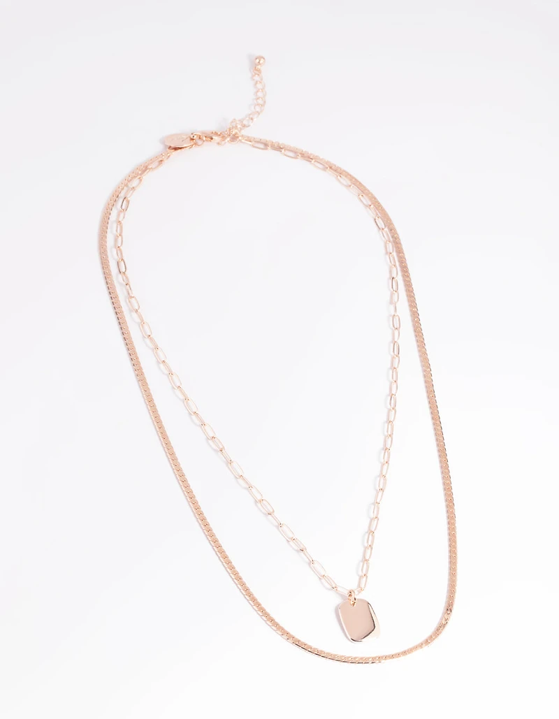 Rose Gold Rectangular Layered Necklace