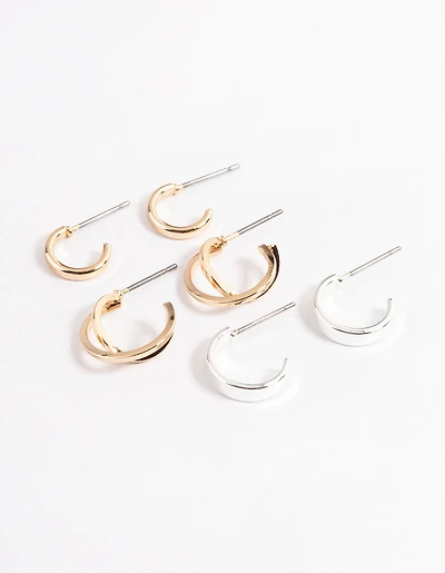 Mixed Metal Cross Over Hoop Earring Pack