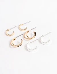 Mixed Metal Cross Over Hoop Earring Pack