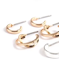 Mixed Metal Cross Over Hoop Earring Pack