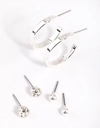 Silver Plain Stud & Hoop Earring Pack