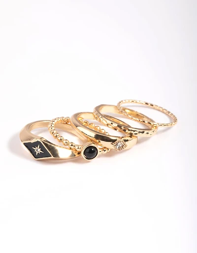 Black Enamel Signet Ring 4-Pack