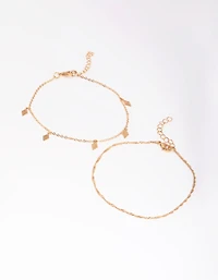 Gold Twist Diamante Anklet Set