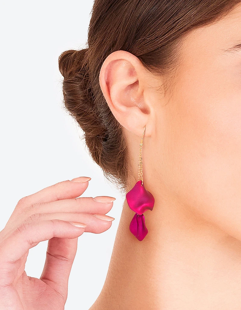 Fuchsia Chain & Petal Drop Earrings