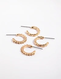 Gold Textured Huggie Hoop Earring Pack