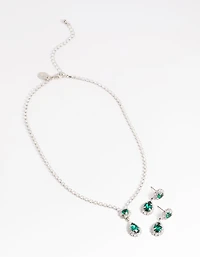 Silver Pear Pendant Necklace & Earrings Set