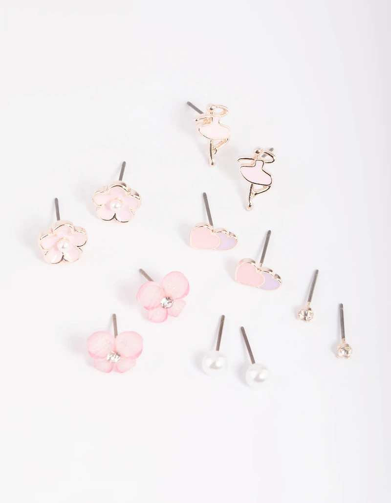 Kids Ballet Flower Stud Earring 6-Pack