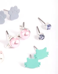 Kids Pastel Cat Stud Earring 6-Pack