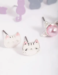 Kids Pastel Cat Stud Earring 6-Pack
