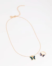Kids Butterfly Mood Necklace & RIng Set