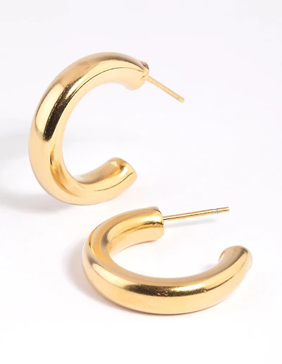 Waterproof Gold Plated Stainless Steel Medium Chunky Hoop Earrings