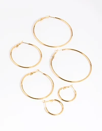 Waterproof Gold Plated Stainless Steel Thin Hoop Earring Pack