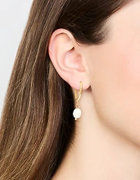 Waterproof Gold Plated Stainless Steel Freshwater Pearl Thin Huggie Hoop Earrings