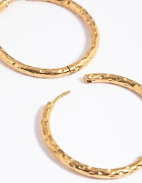 Gold Plated Stainless Steel Textured Large Huggie Hoop Earrings