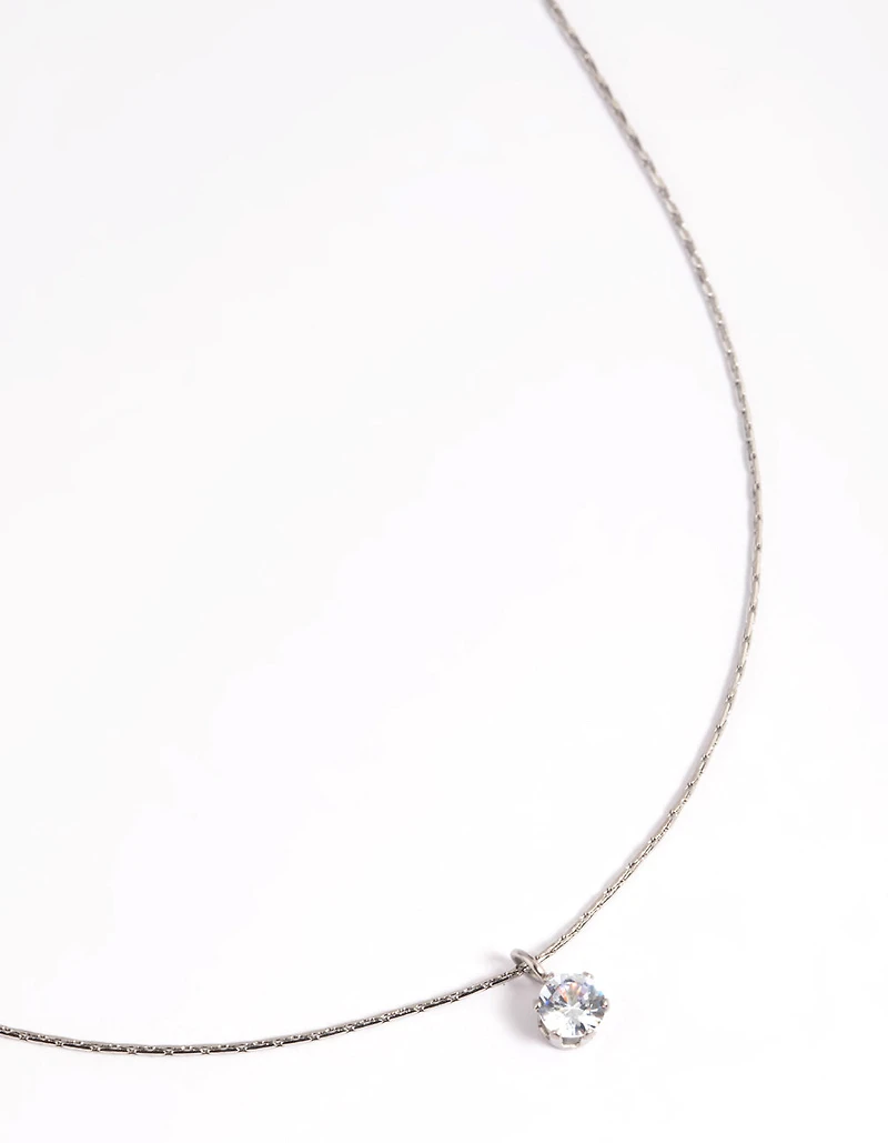 Waterproof Stainless Steel Cubic Zirconia Solitaire Necklace