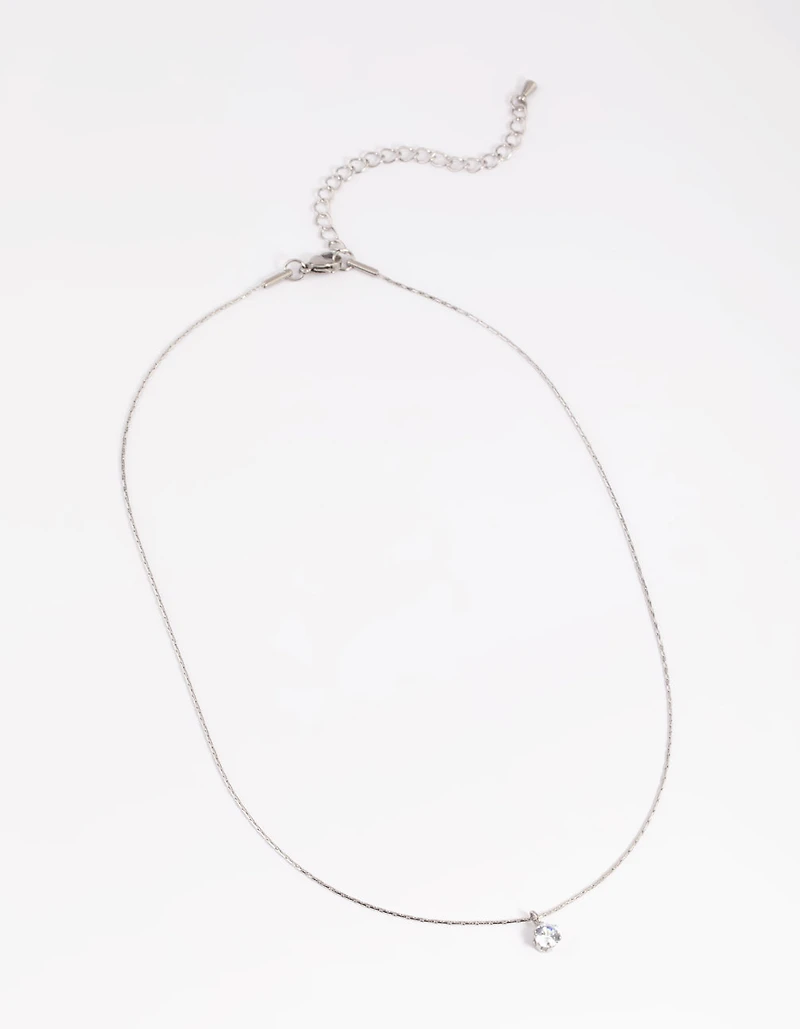 Waterproof Stainless Steel Cubic Zirconia Solitaire Necklace