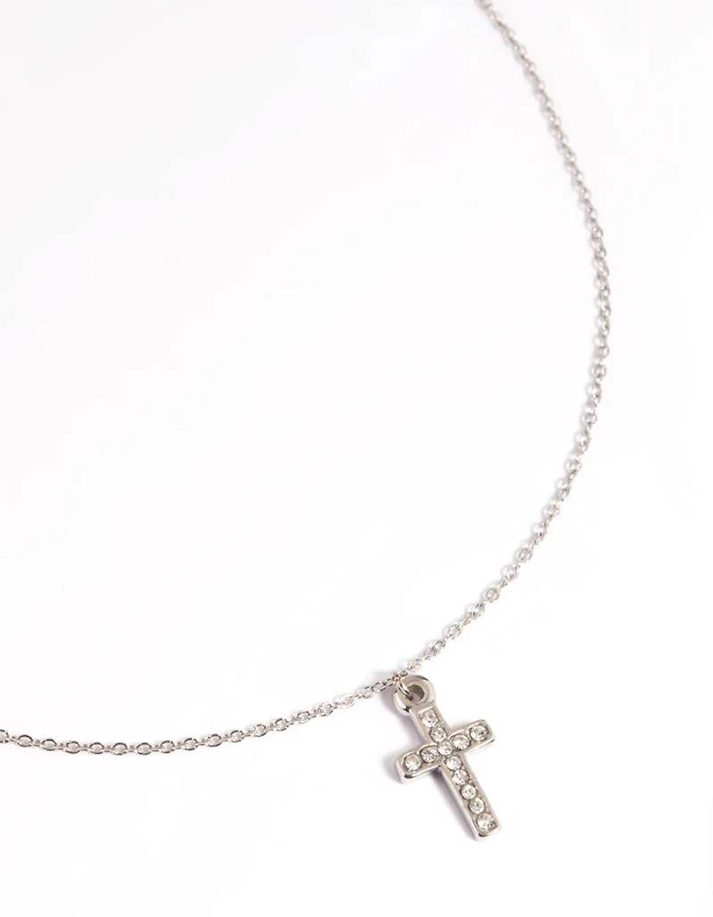 Waterproof Stainless Steel Cubic Zirconia Cross Necklace