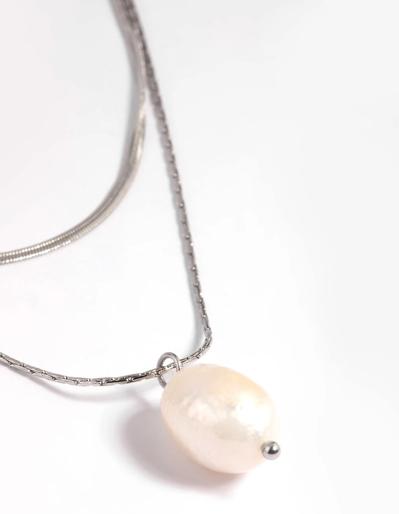 Surgical Steel Snake Chain & Freshwater Pearl Necklace